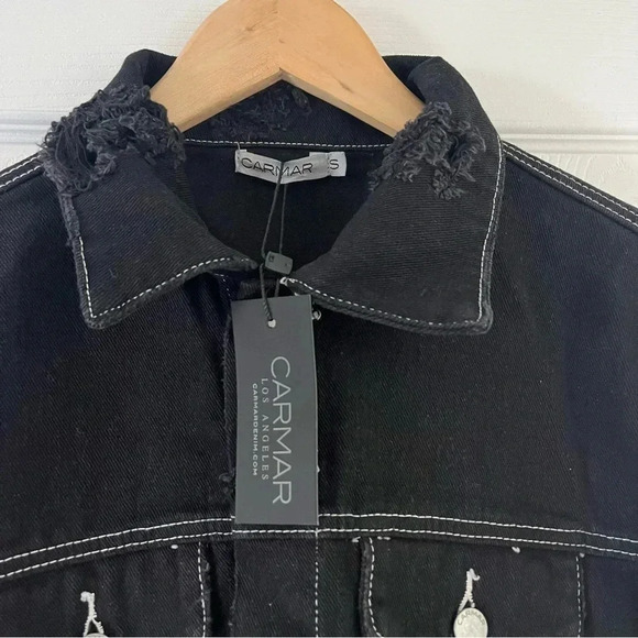 Carmar Jean Jacket Black Thrashed Grunge Distressed Frayed Size Small NWT - Picture 2 of 7